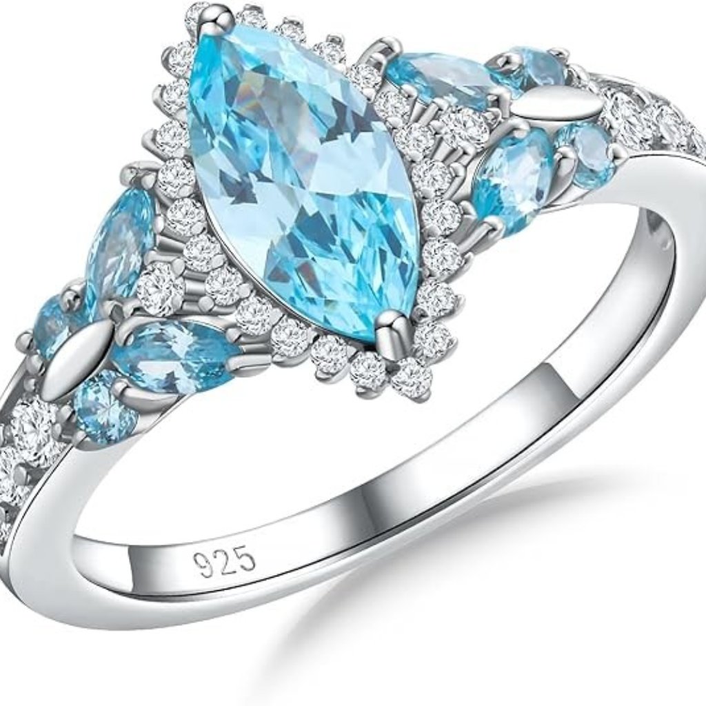 Butterfly Birthstone Created Gemstone Wedding Ring - March - Aquamarine